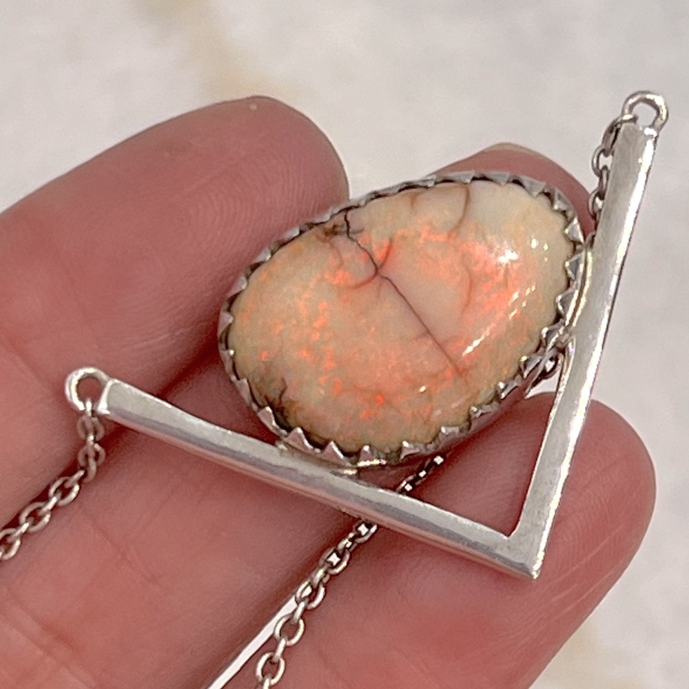 Sterling Silver Opal Abstract Statement Necklace - image 3